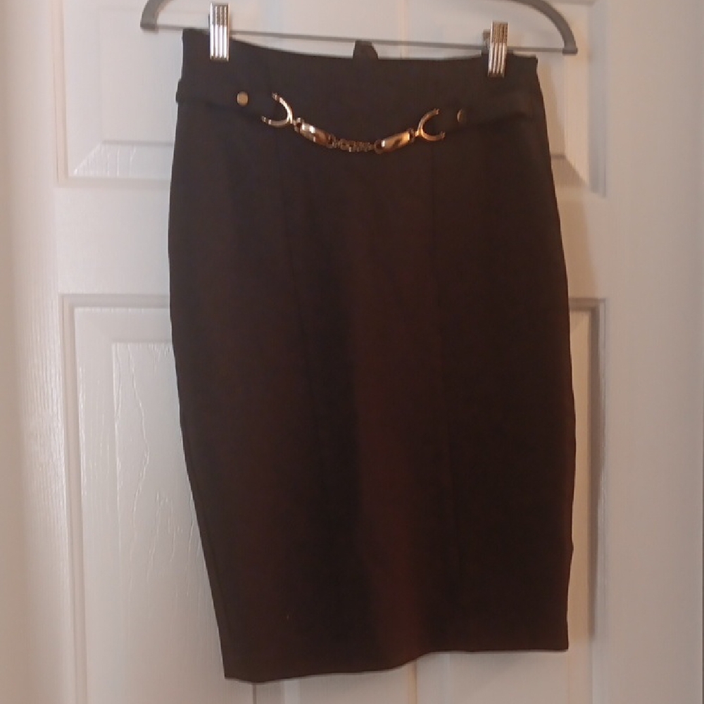Elegant Black Pencil Skirt with Gold Accents